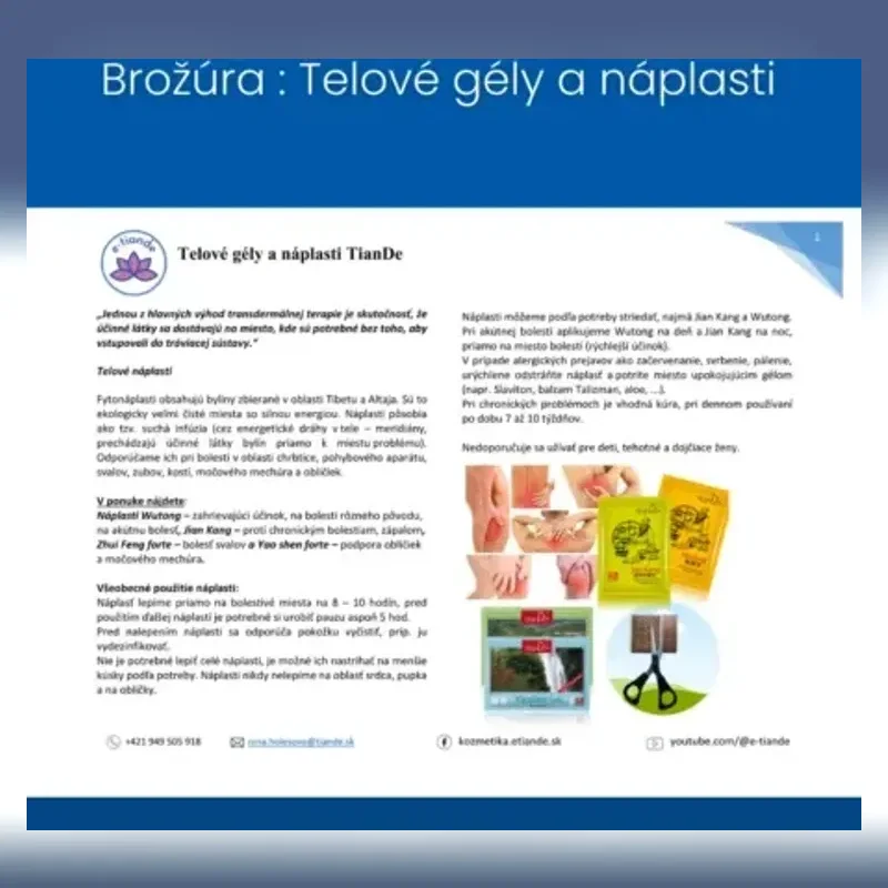 On line Telové gély a naplasti TianDe – Kompletná PDF príručka + darček